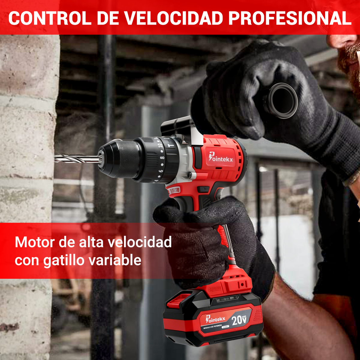 Minitaladro ZS POINTEKX 3.0A de 13 mm, rojo y negro, versión mejorada