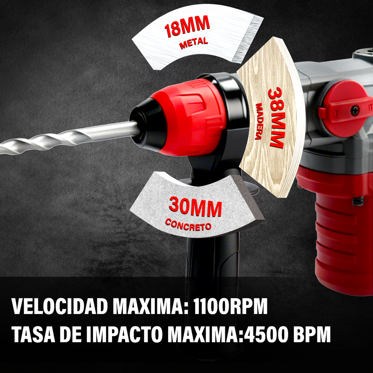 Martillo de batería de iones de litio sin escobillas ZS POINTEKX 28, rojo y negro, versión mejorada