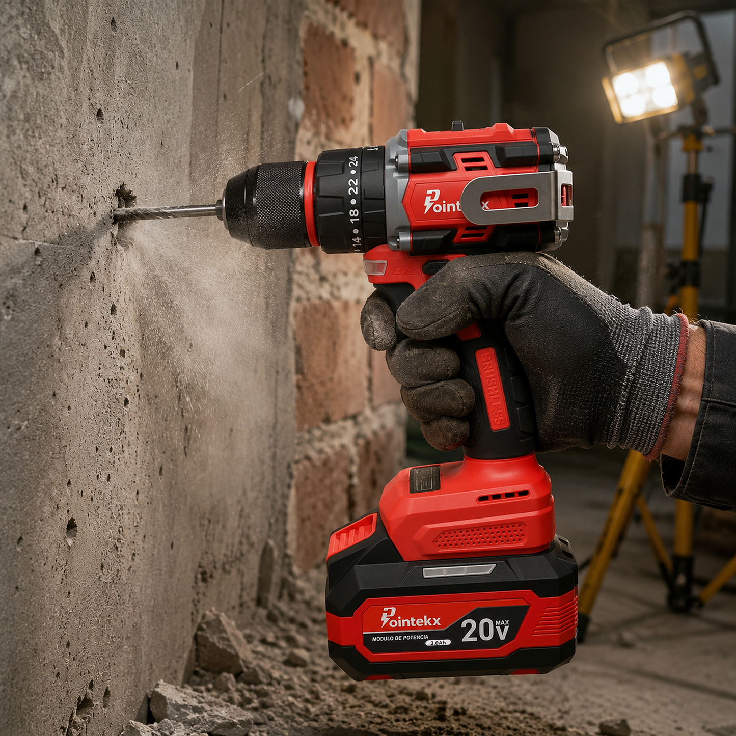 Pointekx Taladro de impacto sin escobillas ZS POINTEKX 3.0A 20V, rojo y negro, modelo mejorado