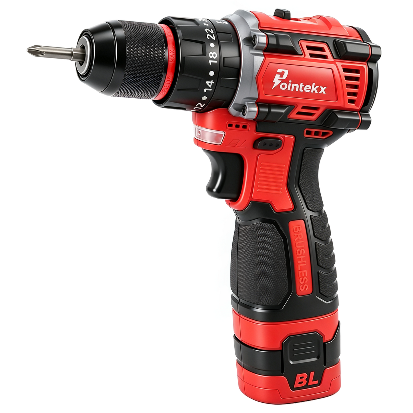 Pointekx Taladro de impacto sin escobillas ZS POINTEKX 16,8 V, rojo y negro, versión mejorada.