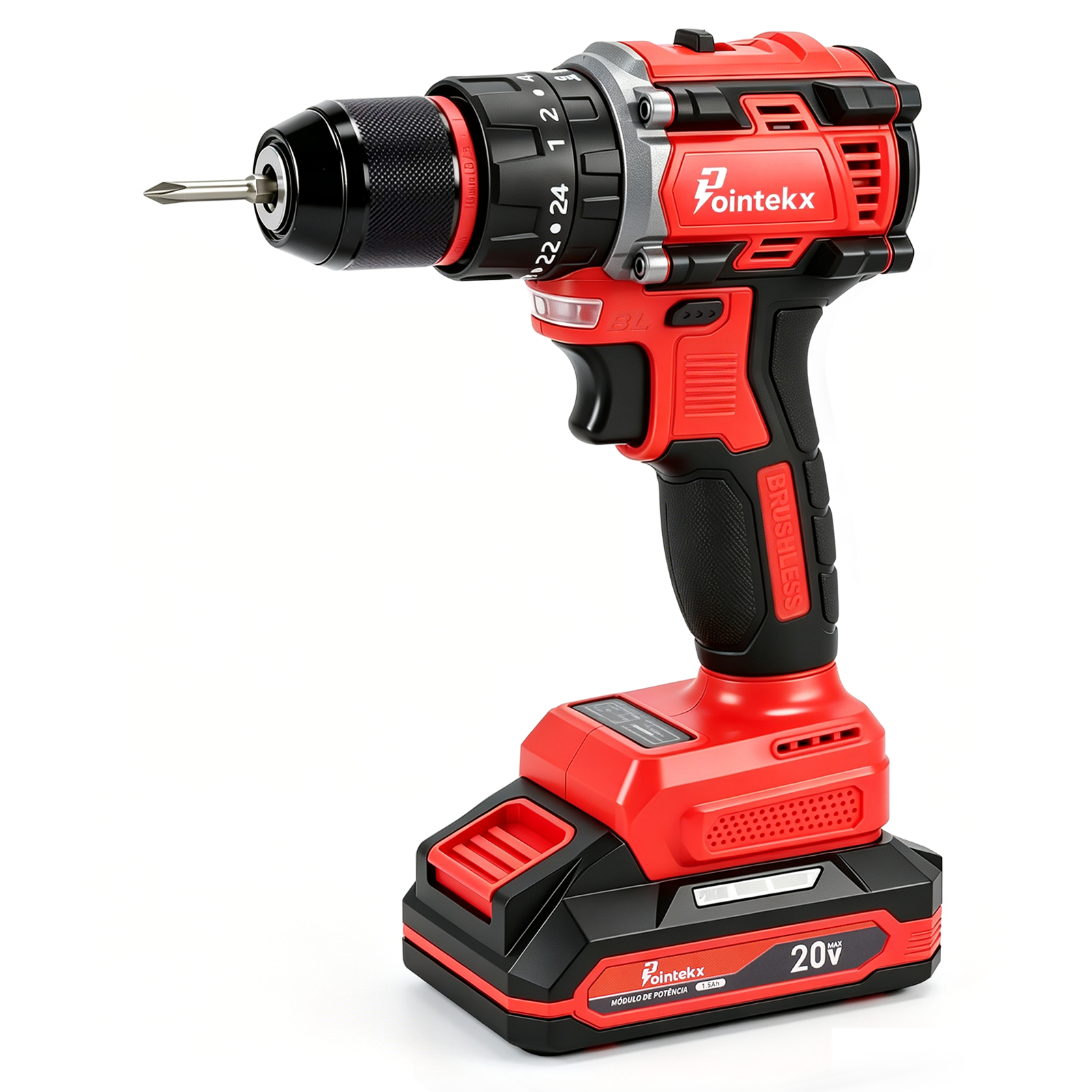 Pointekx Taladro de impacto sin escobillas ZS POINTEKX de 1,5 A y 20 V, rojo y negro, versión mejorada