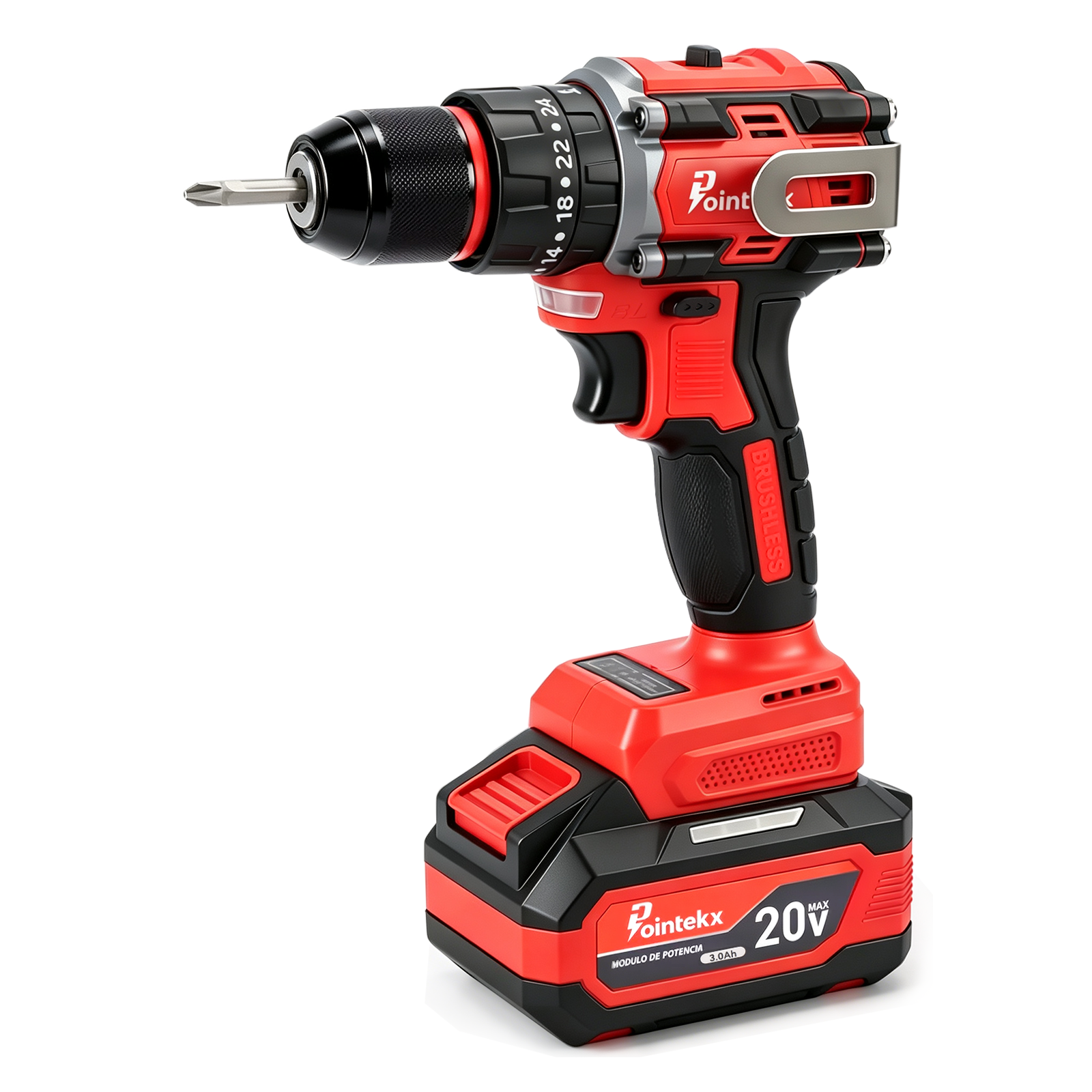 Pointekx Taladro de impacto sin escobillas ZS POINTEKX 3.0A 20V, rojo y negro, modelo mejorado