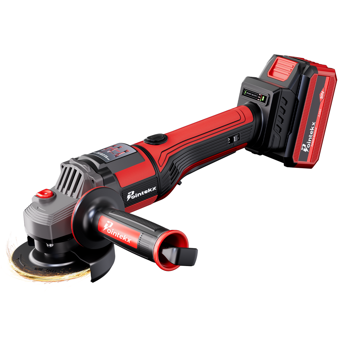 Pointekx Amoladora angular de iones de litio sin escobillas ZS POINTEKX 3.0A 20V de 125 mm, roja y negra, modelo mejorado.