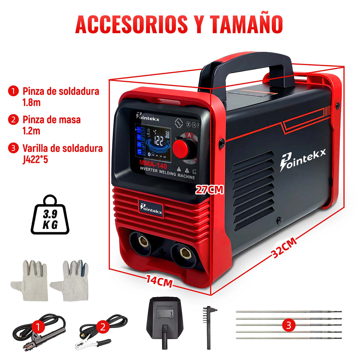 Pointekx Máquina Soldadora Inverter Portátil 110v/220v 140amp