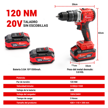 Minitaladro ZS POINTEKX 3.0A de 13 mm, rojo y negro, versión mejorada