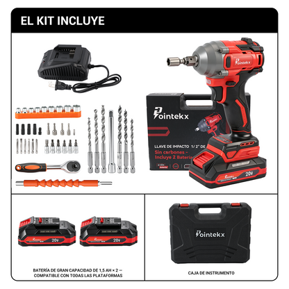 Pointekx Llave eléctrica sin escobillas ZS POINTEKX 1.5A 20V, 450 nm, roja y negra, versión mejorada.