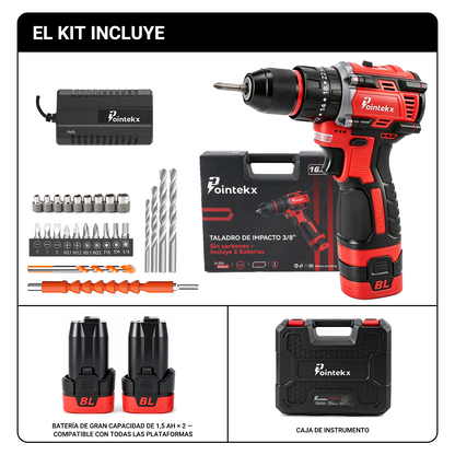 Pointekx Taladro de impacto sin escobillas ZS POINTEKX 16,8 V, rojo y negro, versión mejorada.