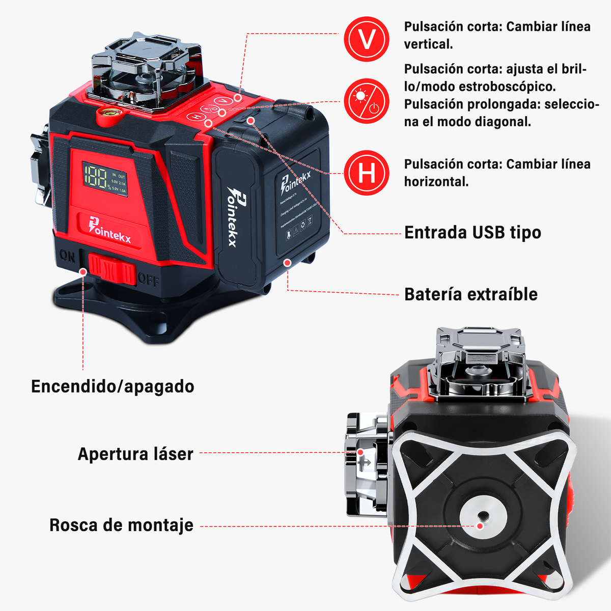 Pointekx Nivel láser de 16 líneas a 360 grados