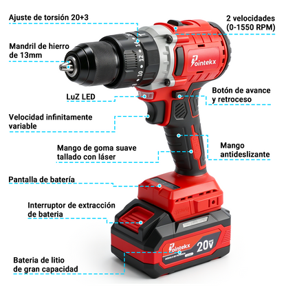Minitaladro ZS POINTEKX 3.0A de 13 mm, rojo y negro, versión mejorada