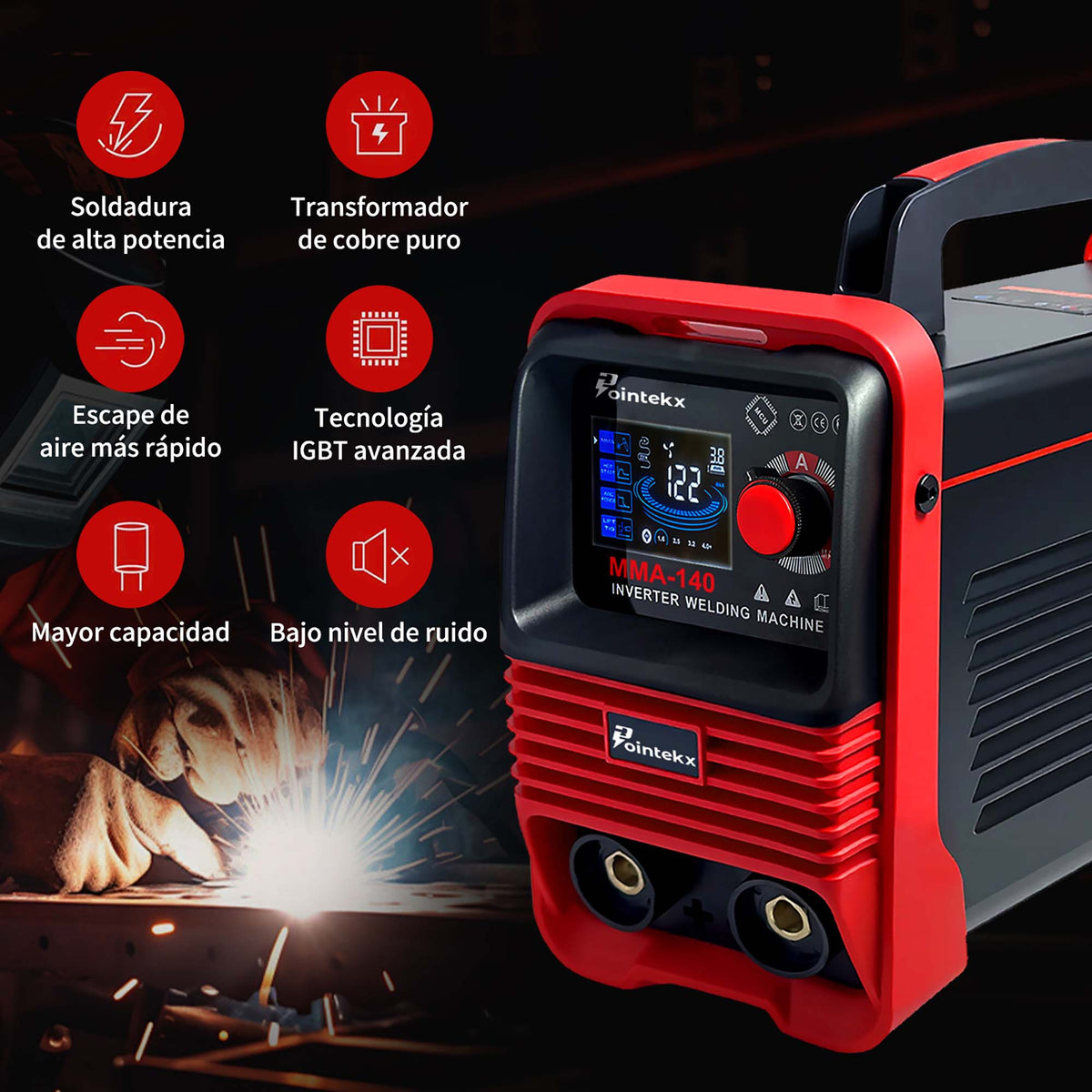 Pointekx Máquina Soldadora Inverter Portátil 110v/220v 140amp