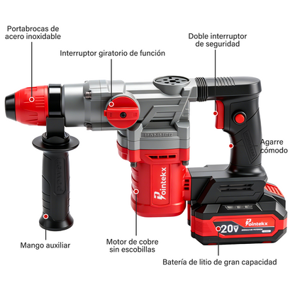 Martillo de batería de iones de litio sin escobillas ZS POINTEKX 28, rojo y negro, versión mejorada
