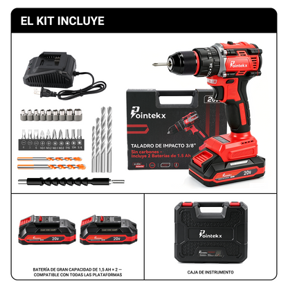 Pointekx Taladro de impacto sin escobillas ZS POINTEKX de 1,5 A y 20 V, rojo y negro, versión mejorada