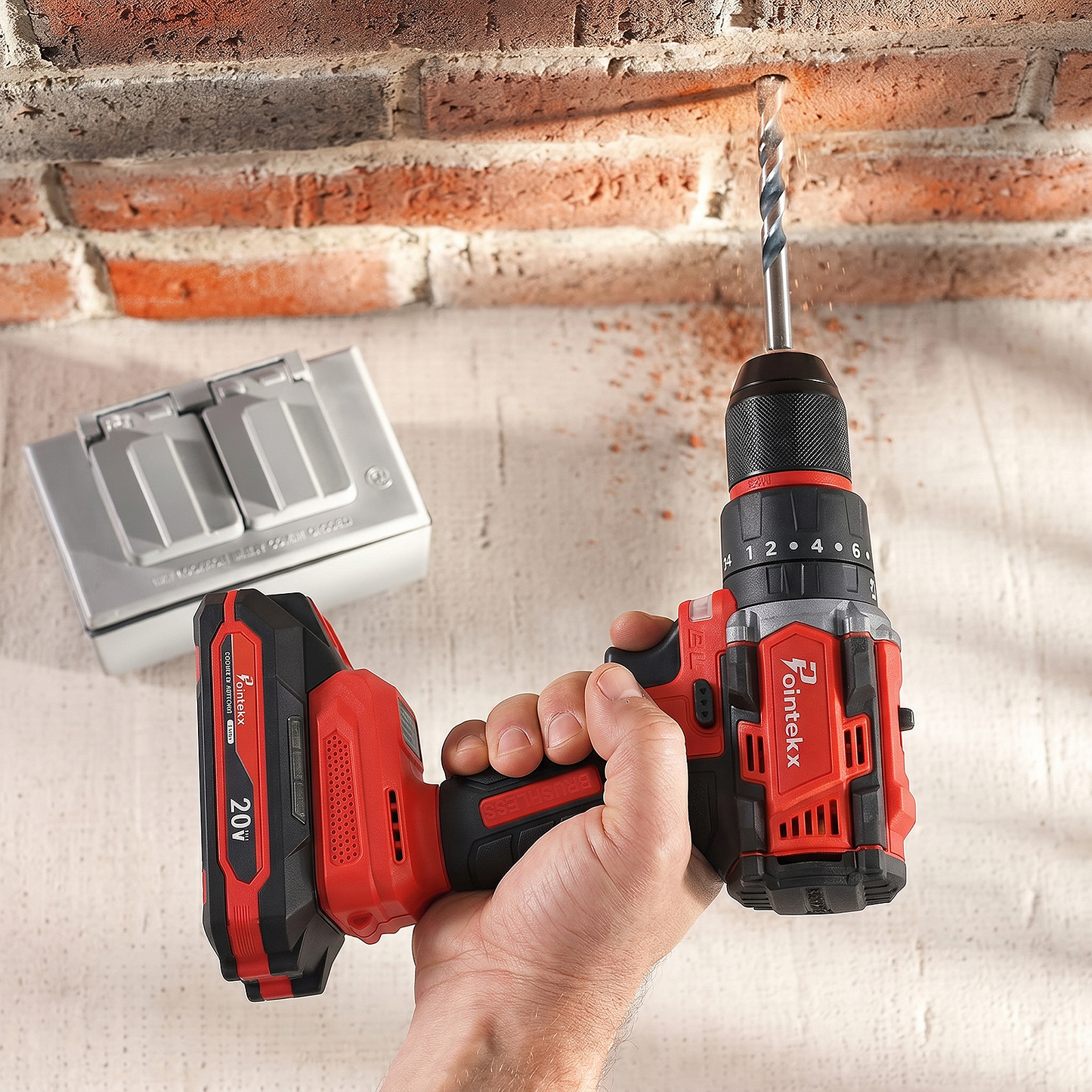 Pointekx Taladro de impacto sin escobillas ZS POINTEKX de 1,5 A y 20 V, rojo y negro, versión mejorada
