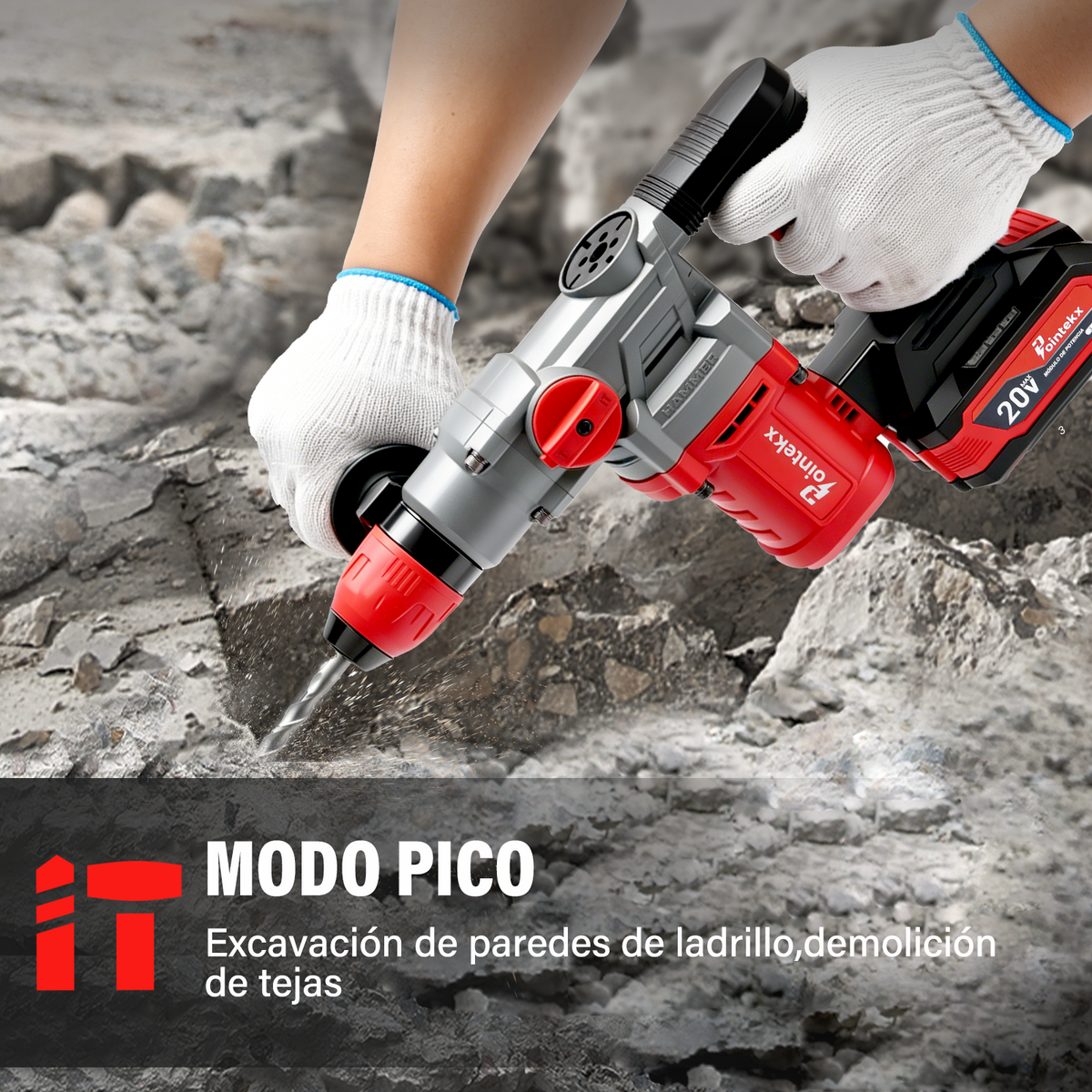 Martillo de batería de iones de litio sin escobillas ZS POINTEKX 28, rojo y negro, versión mejorada