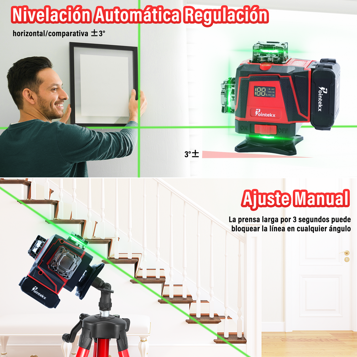 Pointekx Nivel láser de 16 líneas a 360 grados